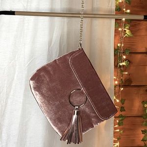 Mauve Pink Velvet Satchel Clutch Purse